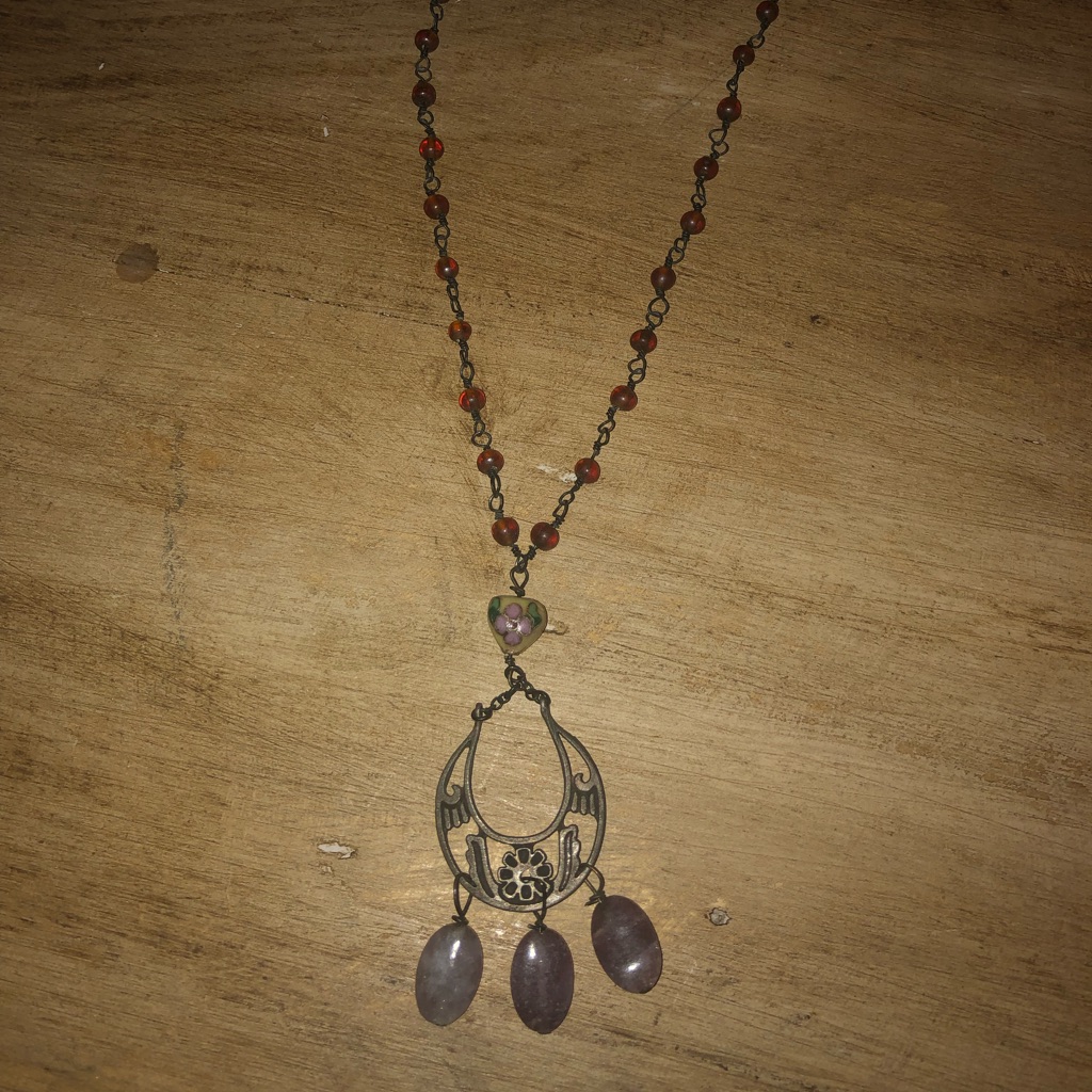 Earthy Brown And Lavendar Beaded Necklace